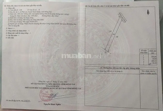 Bán Thửa 148 Tờ 8 Phú Lợi.1.003M2 Giá 700 Triệu