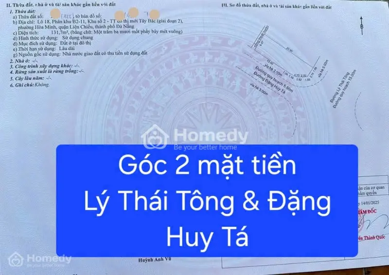Cần Bán Lô Đất Góc 2 Mặt Tiền Đường Lý Thái Tông - Vị Trí Có 1 0 2 - Sát Hoàng Thị Loan