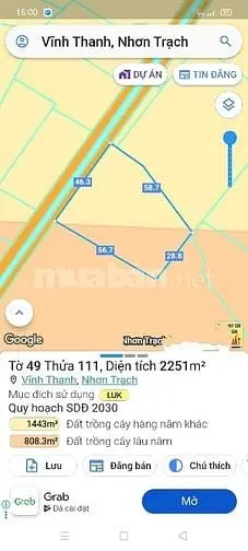 Bán 2251M2 Đất Lúa Xã Vĩnh Thanh.nhơn Trạch.1 Tỷ 6