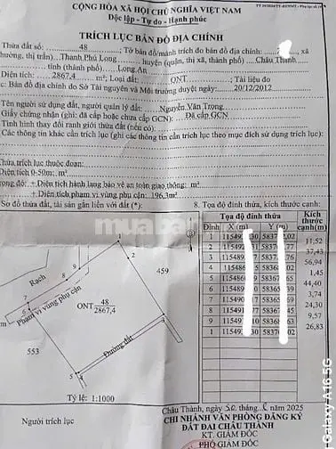 Bán 2868M2 Full Thổ Cư Thanh Phú Long Châu Thành Long An Giá 1.8