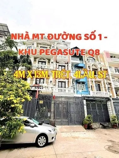 Nhà Phố Tây Pegasute Q8, 4Mx13M, Mt Đg Số 1, P6, Q8, 1Trệt, 4 Lầu, St