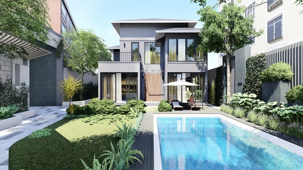 Mẫu số 5: Mẫu mái thái mang phong cách biệt thử nghị dưỡng. Chi phí xây dựng ước tính khoảng 3,5 – 5,5 tỷ đồng (tuỳ mức độ đầu tư nội thất, cảnh quan và diện tích chính xác).