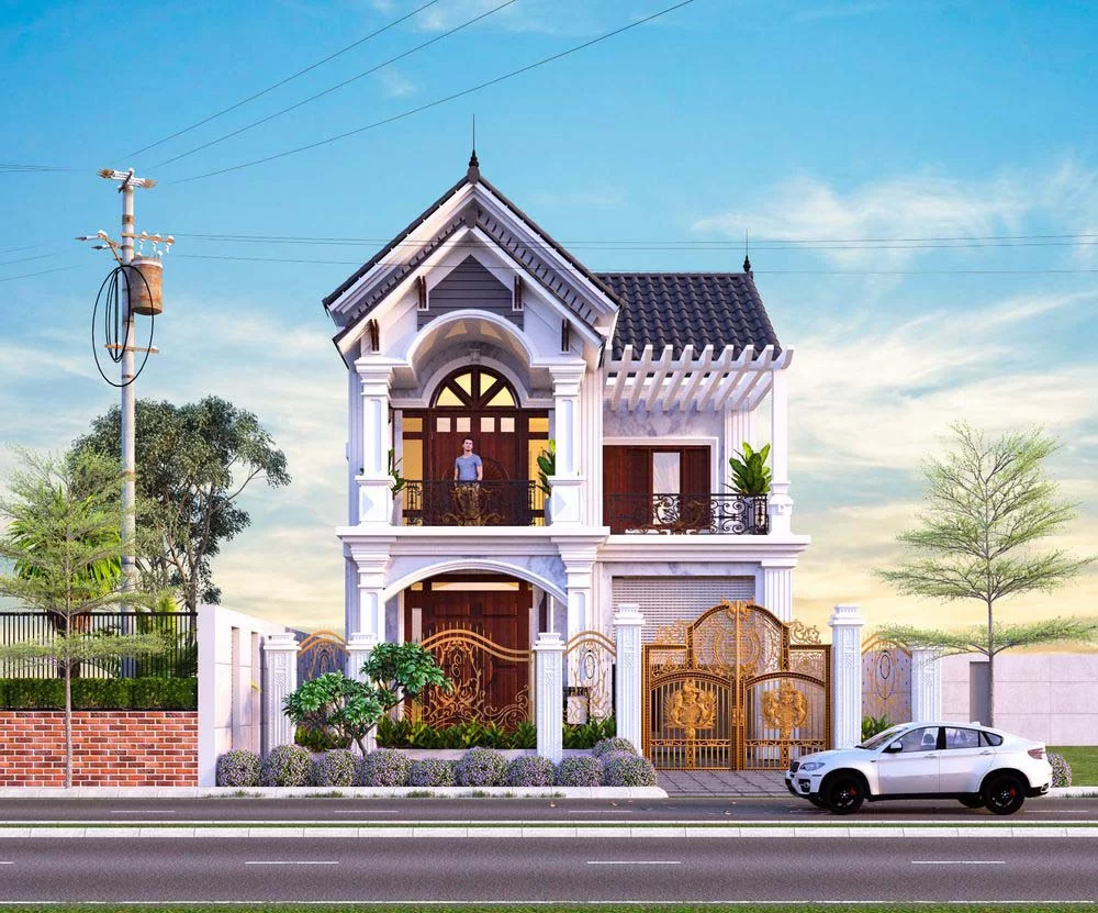 Mẫu số 9: Mẫu nhà mái Thái 2 tầng phong cách tân cổ điển sang trọng, Chi phí xây dựng khoảng 1.6 đến 2 tỷ.