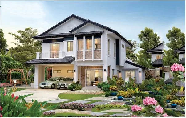 Mẫu số 6: Mẫu nhà mái Thái 2 tầng trong hình mang phong cách hiện đại pha chút Á Đông nhẹ nhàng, Chi phí khoảng 3,5 - 4,5 tỷ
