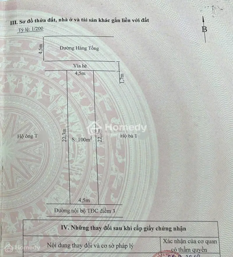 Đất Mặt Đường Hàng Tổng, Đằng Hải (C541) D.tích: 100M (Ngang 4,5 X 22) - Hướng: Bắc