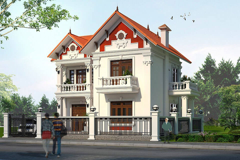Mẫu số 4: Mẫu mái thái với mái đỏ. Chi phí xây dựng khoảng 1.9 đến 2.2 tỷ.