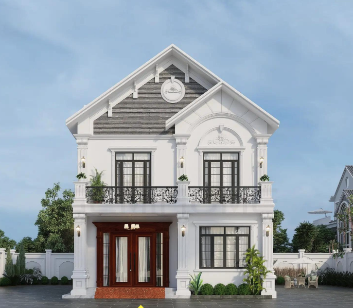 Mẫu số 14: Mẫu 2 tầng cân đối gam màu trắng xây khoảng dưới 2 tỷ.