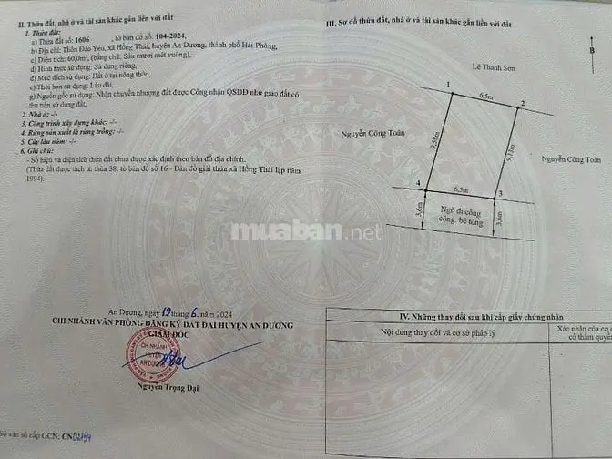 Bán Lô Đất 65M2 Tại Đào Yêu, Hồng Thái, An Dương. Giá 1,3 Tỷ