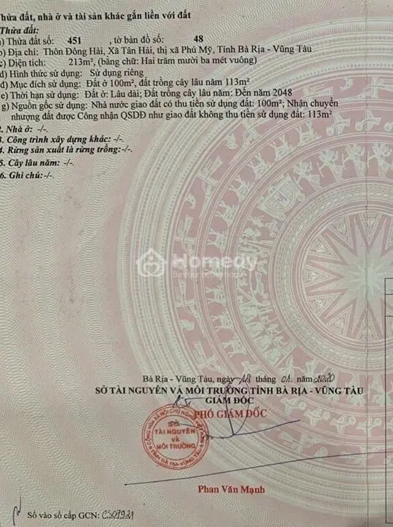 Chính Chủ Bán Căn Nhà 213M2 - Thôn Đông Hải - Xã Tân Hải - Thị Xã Phú Mỹ - Tỉnh Bà Rịa - Vũng Tau