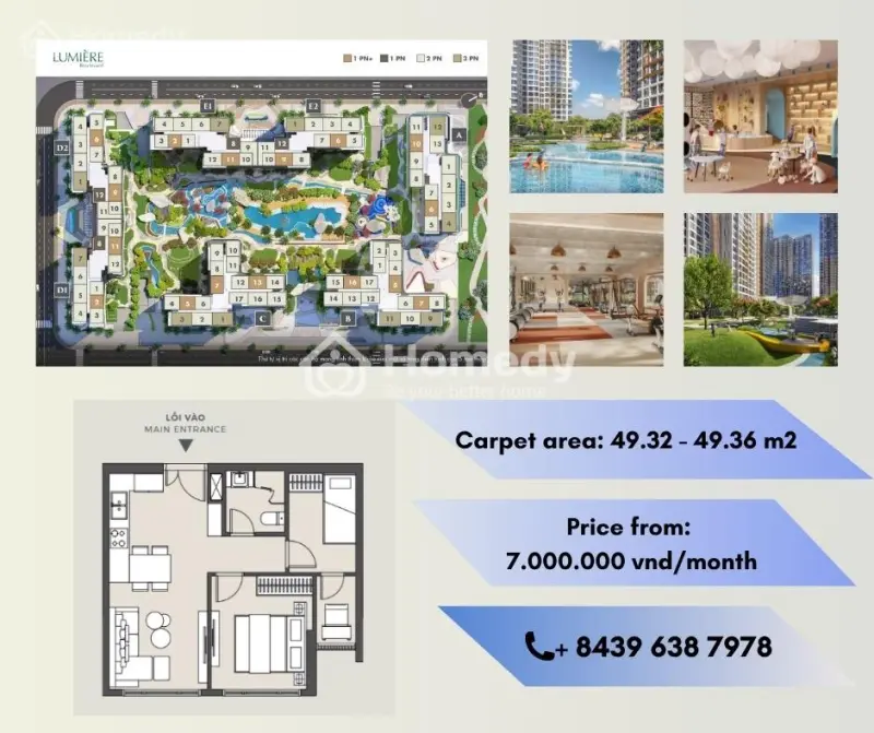 Cho Thuê Căn Hộ 1 Phòng Ngủ (1Br+) Tại Dự Án Lumiere Riverside/Masterise Centre Point