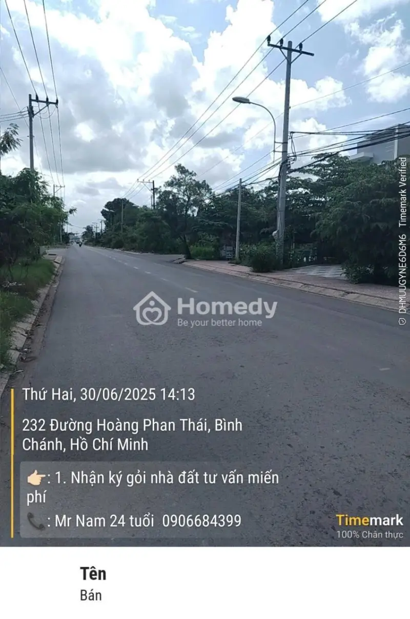 Lô Đất Full Thổ 100 M2T Tiền Đường Hoàng Phan Thái Gần Chợ Bình Chánh