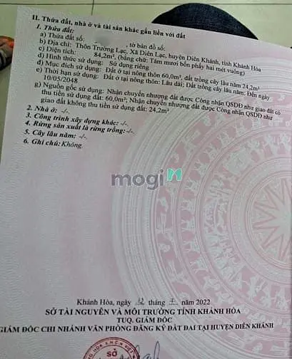 Dl09 Bán Đất Hẻm 3M Thôn Trường Lạc Xã Diên Lạc