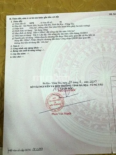 Chính Chủ Cần Bán Nhanh Đất Phước Hội Brvt Cách Biển 5Phút