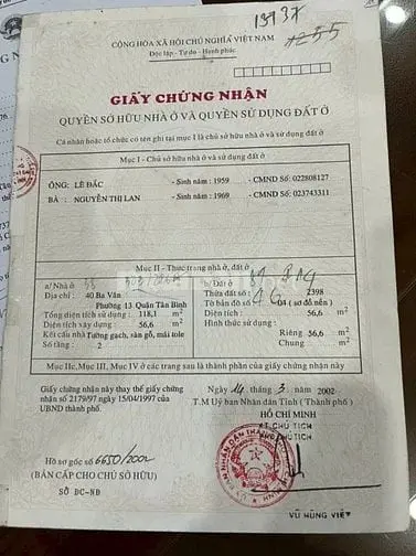 Chính Chủ Cần Bán 3 Căn Nhà Khu Bàu Cát- Tân Bình- Tphcm