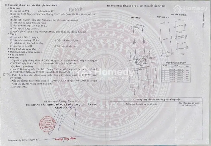 Bán Nhà Chính Chủ 1 Trệt 2 Lầu 1 Sân Thượng 57M2, Tây Thạnh, Tân Phú Giá 7 Tỷ 2