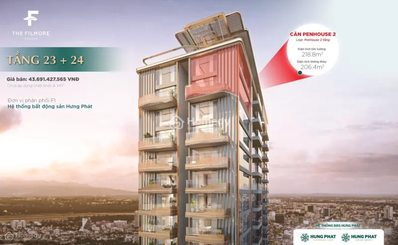 Penthouse Diện Tích 220M2 Tầng 23 -24 The Filmore Đà Nẵng Sở Hữu 4 Tầm View Bao Quát Đà Nẵng