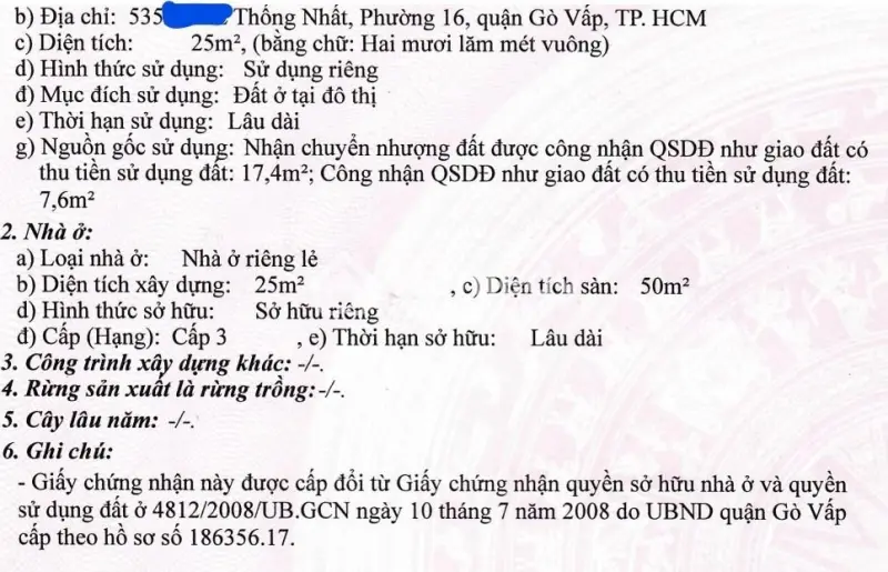 Bán Nhà Riêng Tại Thống Nhất, 3.85 Tỷ, Xây Dựng 30M2, 3Pn, 2Wc, Gò Vấp, Hcm ( Cn 25M2)