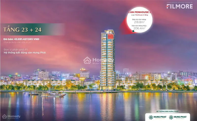Penthouse Diện Tích 220M2 Tầng 23 -24 The Filmore Đà Nẵng Sở Hữu 4 Tầm View Bao Quát Đà Nẵng