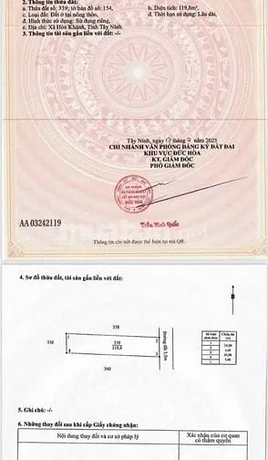 Bán 120M2 Thổ Cư , Xã Hoà Khánh Đông, Giá 650 Triệu, Đức Hoà , Long An