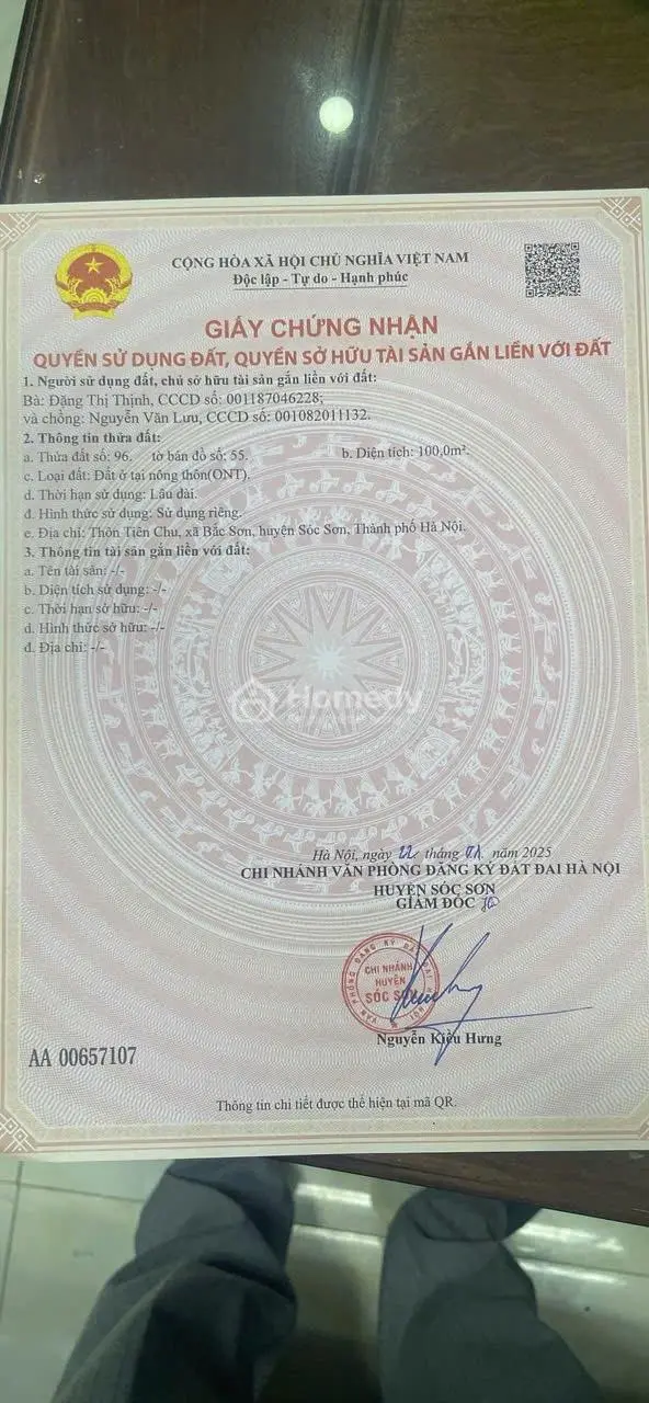 Giá Tốt Nhất Tại Sóc Sơn Dt 100 M Fun Thổ Cư Tại Tiên Chu Bắc Sơn Ss Hà Nội --Giá 1,120 Tr