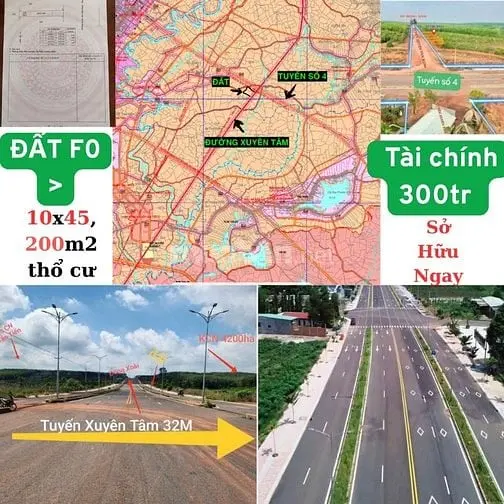 #Đất Đường Xuyên Tâm , 2Lô L,K 10X40X200Mthổ Cư , Tài Chính 300Tr/Nền
