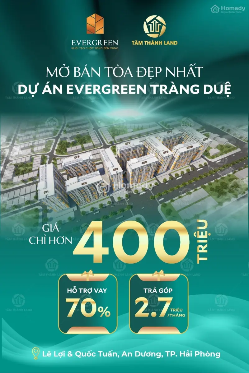 Nhà Ở Xã Hội Evergreen Tràng Duệ- Giá Chỉ Hơn 400Tr Hỗ Trợ Vay 70 %