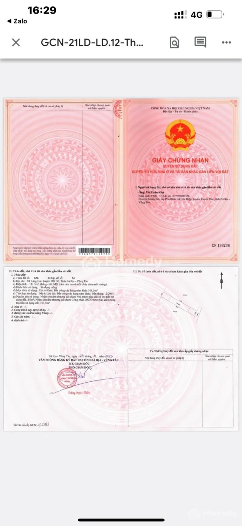 Bán Đất Huyện Đất Đỏ - Bà Rịa Vũng Tàu Giá 650.00 Triệu