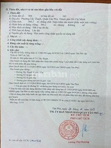 Bán Nhà 311 Tây Thạnh Quận Tân Phú, Dt: 560M2 Giá 54,5 Tỷ