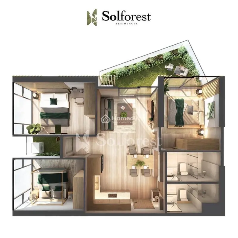Bán 3 Ngủ 2 Vệ Sinh , Gần 100M2 Sử Dụng - Chung Cư Sol Forest Ecopark - Giá Chỉ 5 Tỷ 9