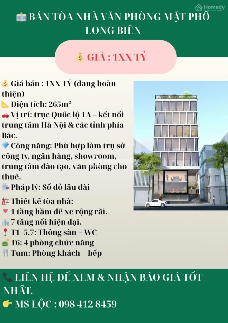 🏢 Bán Toà Nhà Văn Phòng Mặt Phố Long Biên - Diện Tích 263M