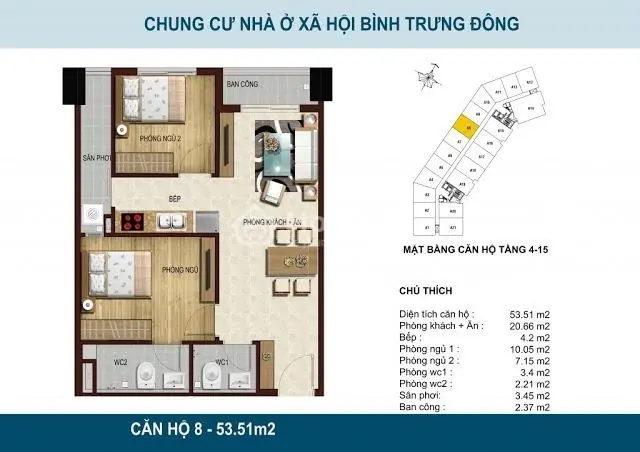 Bán Căn Hộ Quận 2 Đường Nguyễn Duy Trinh Giá 2.4 Tỷ, Có 2 Phòng Ngủ, 2 Wc, 60M2
