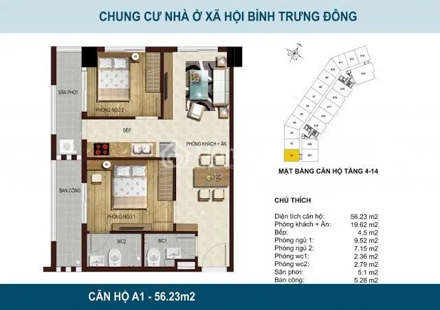 Bán Căn Hộ Quận 2 Đường Nguyễn Duy Trinh Giá 2.4 Tỷ, Có 2 Phòng Ngủ, 2 Wc, 60M2