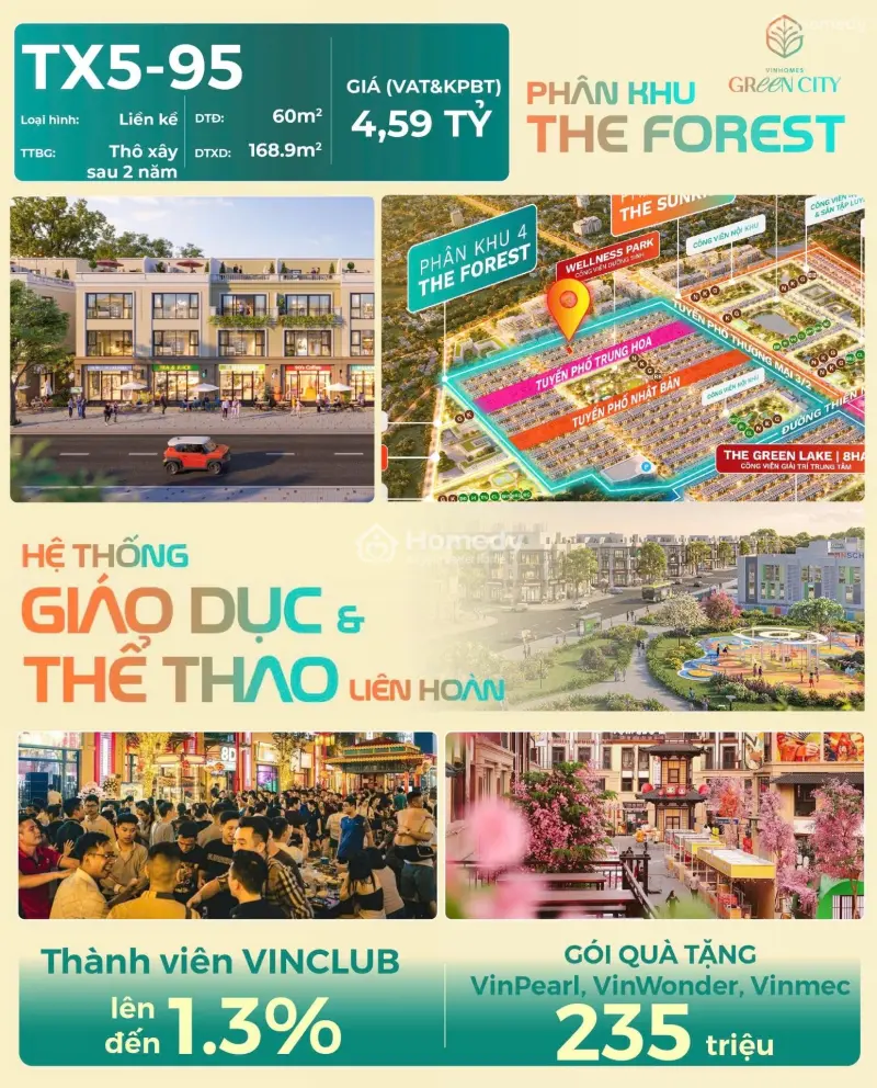 Nhà Phố 4 Tầng, 60M2, Phân Khu Forrest, Vốn 2 Năm Đầu 495 Triệu