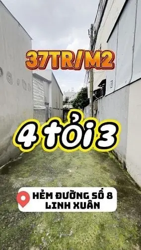 Dưới 38Tr/M2 - Hẻm Ba Gác Đường Số 8 - Linh Xuân (Gần Ql1K)
