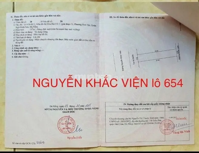 12.7Tỷ, 137M2.Đất Đường Nguyễn Khắc Viện, Nhìn Ra Biển Sơn Thủy