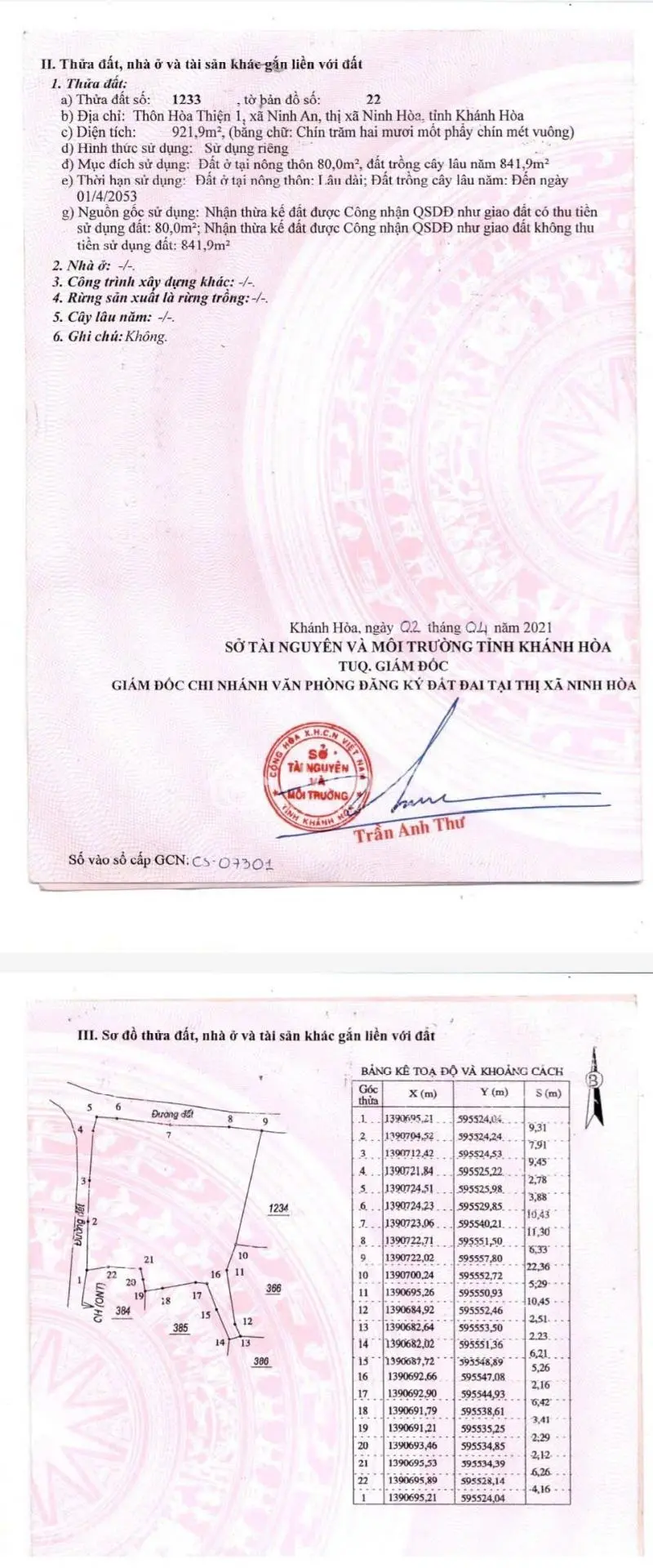 Bán Lô Góc 2 Mt Hòa Thiện 1, Xã Bắc Ninh Hòa, Ninh An Cũ, Khánh Hòa, Đường Ô Tô Vi Vu