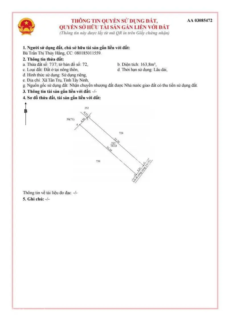 Đất Thổ Cư Bình Tịnh, Tân Trụ - Xe Hơi Ngay Đất, Ra Thị Trấn 1Km