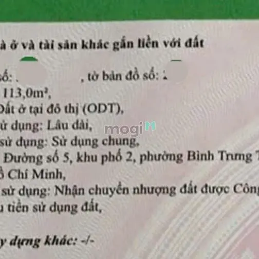 Bán Đất Thổ Cư Góc 2 Mặt Tiền Đường Số 5, Gần Nguyễn Duy Trinh Quận 2