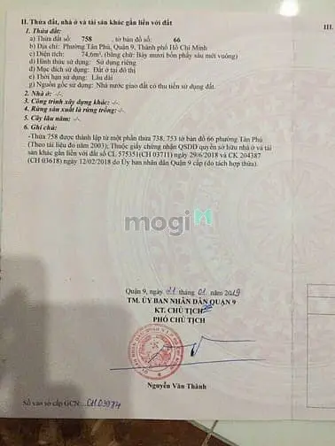 Bán Đất Hẻm 4 Đường 100A. Cầu Xây , Tân Phú. Q9 - Dt: 75M2 ( Ngang 5M)