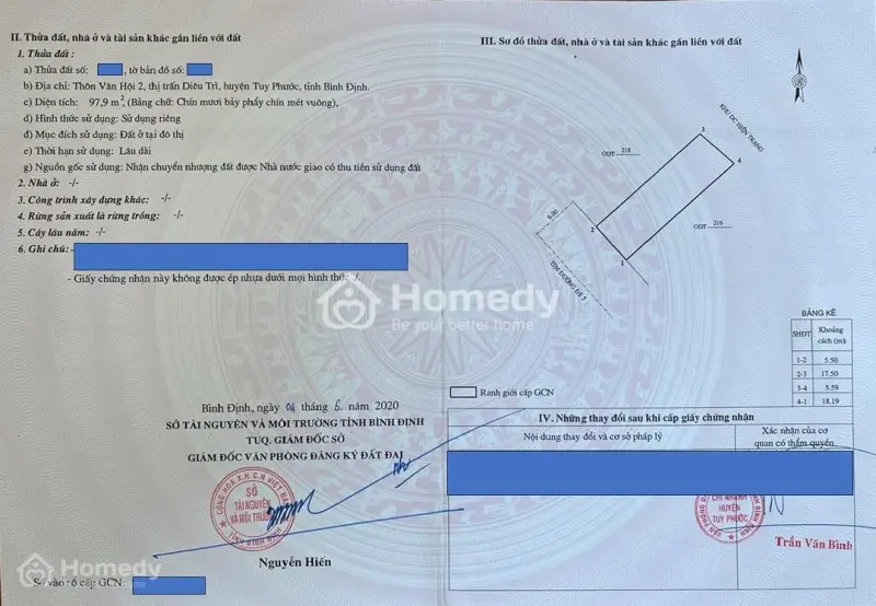 Cần Bán Lô Đất 97.9 M2 Tại Thôn Vân Hội 2, Thị Trấn Diêu Trì, Tuy Phước, Bình Định