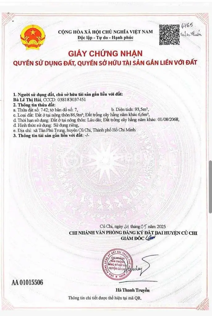 [Sốt] Chủ Bán Nhanh Lô Đất Xã Tân Phú Trung, Củ Chi