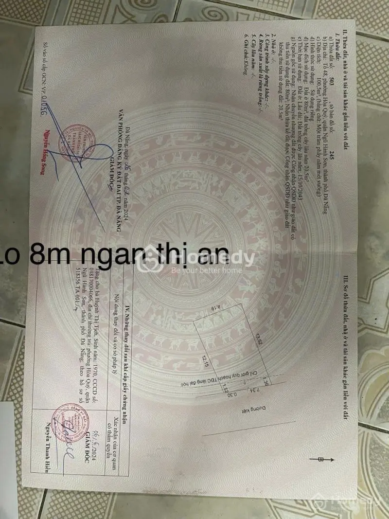 Chủ Cần Tền Bán Gấp Lô Đất Ngang 8M Khu Dân Cư Thị An -
