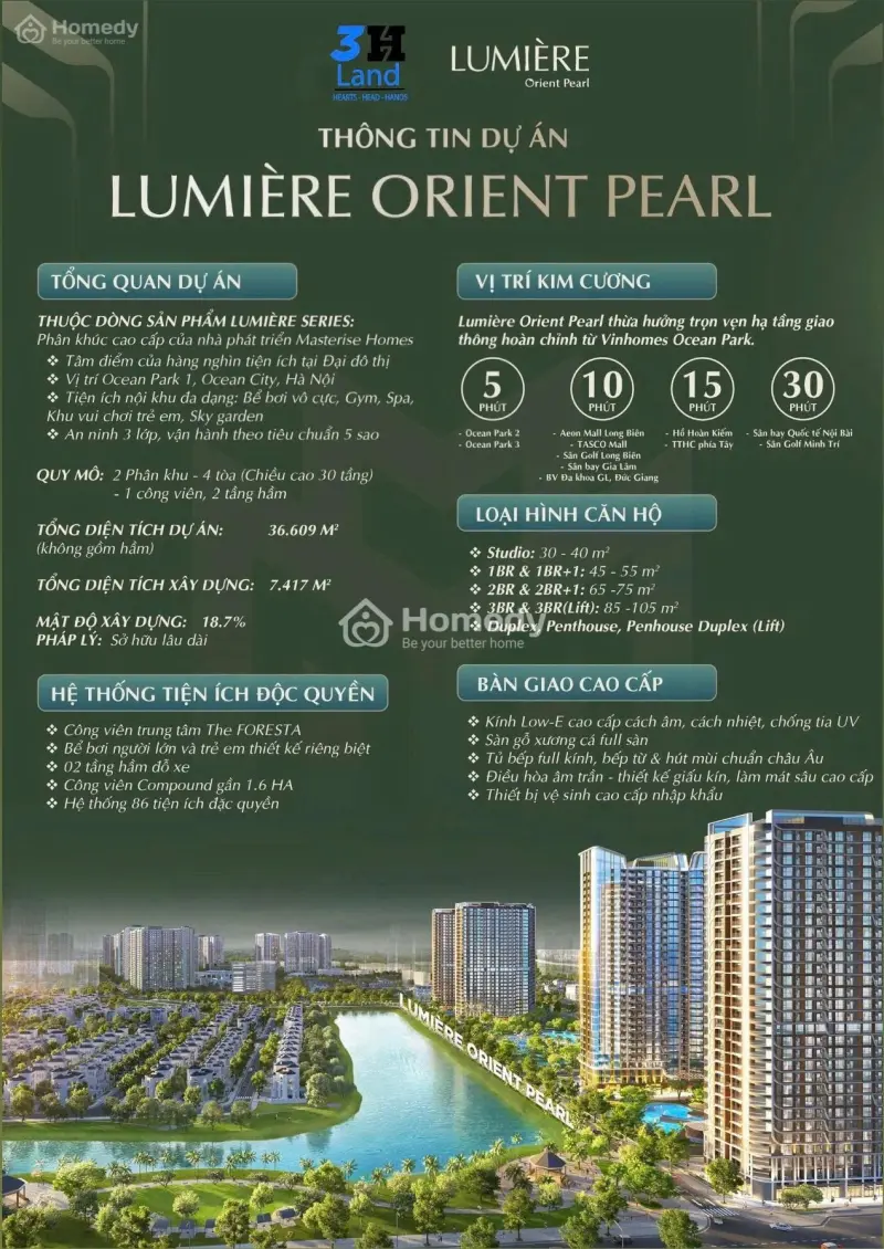 Bán Nhanh Căn Studio P2.0812, Dt 32M2 View Hồ, Công Viên Tại Lumiere Orient Pearl Ocean Park 1