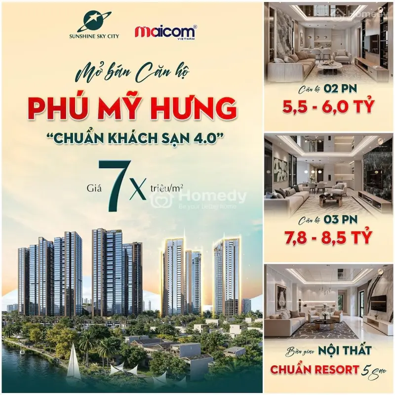 5 Tỷ 5 Nhận Ngay Căn Hộ Cao Cấp 2 Pn Liền Kề Phú Mỹ Hưng. Sunshine Sky City. Dòng Thu Lên Đến 25Tr