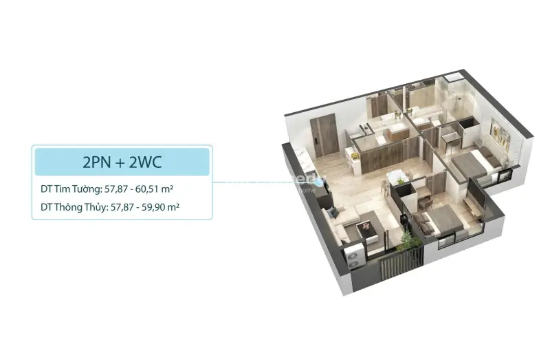 Bán 2 Ngủ , 60M2 Sử Dụng - Chung Cư Sky Oasis Ecopark - View Đảo - Giá 4 Tỷ5