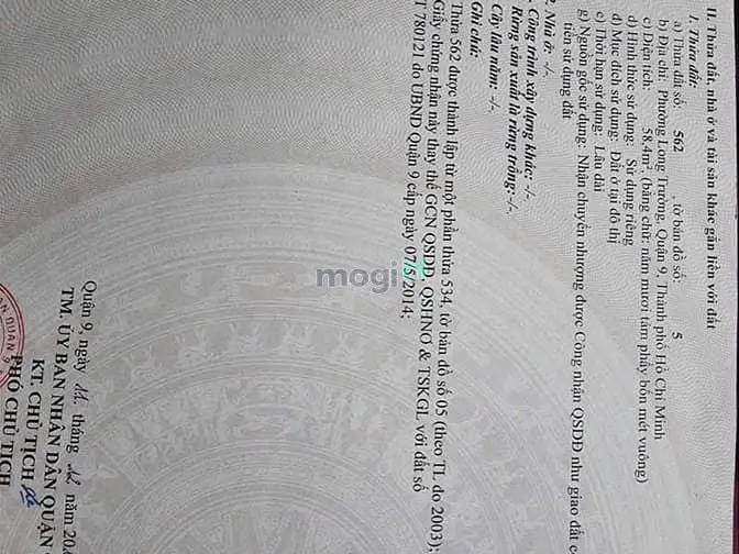 Bán Đất Hẻm 124 Võ Văn Hát, Long Trường, Q9 - Dt: 58,4M2. Ngang: 4M