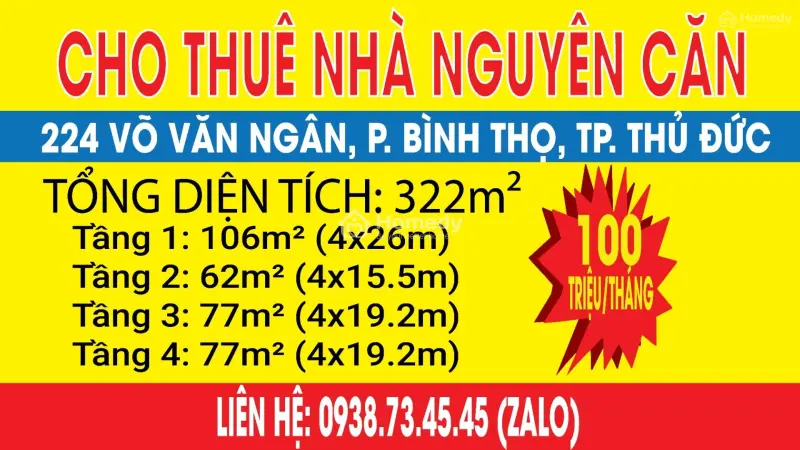 Cho Thuê Nhà Riêng 8Pn, 6Wc, 322M2, Giá 100Tr/Tháng Tại Võ Văn Ngân, Bình Thọ, Thủ Đức, Hcm