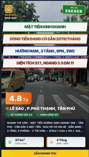 Mặt Tiền Lê Sao, 3 Tầng , 37M2 Đang Cần Ra Đi Cứu Chủ