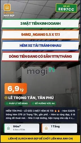 Hàng Ngộp Tây Thạnh 94M2 , Hẻm Xe Tải , Rẻ Nhất Khu Vực ,