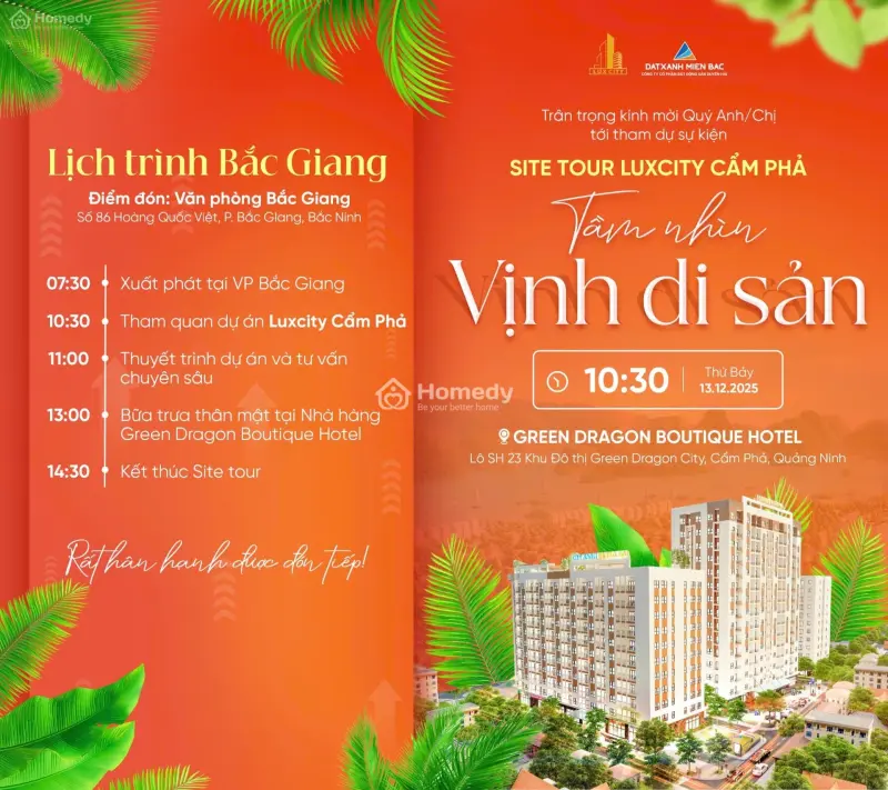 Site Tour Luxcity Cẩm Phả Diễn Ra Thứ 7 -13/12/2025, Có Tham Quan Dự Án + Ăn Trưa + Tư Vấn Chi Tiết